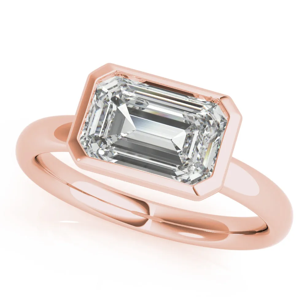 East West Emerald Cut Bezel Engagement Ring Setting