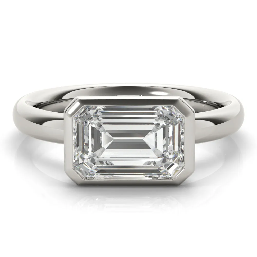 East West Emerald Cut Bezel Engagement Ring Setting