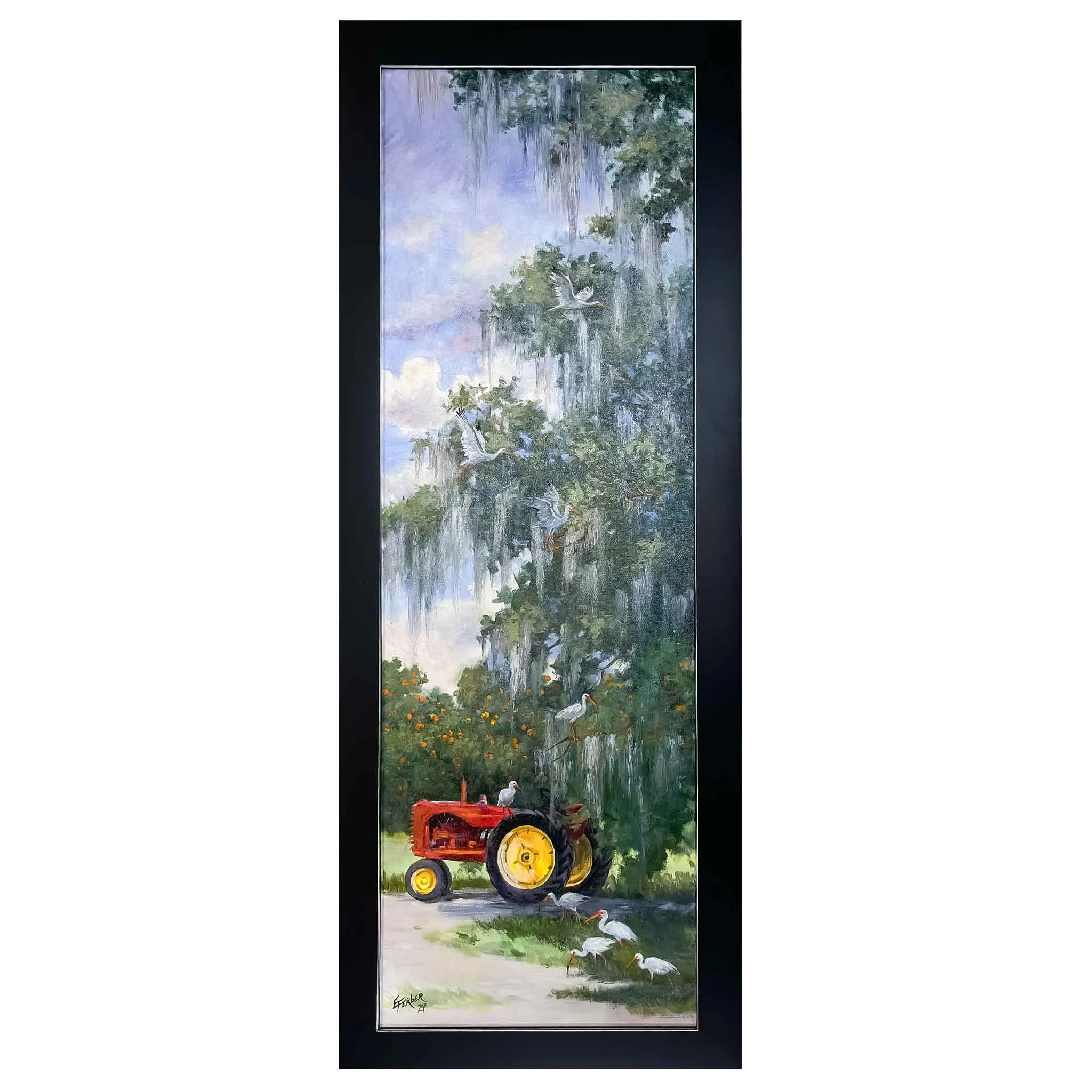 ECF Tractor - Lunch Break with Ibis Framed Oil Painting