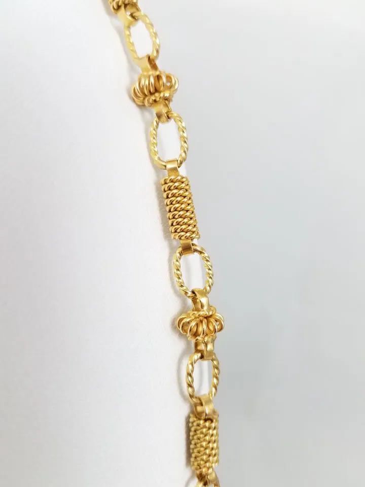 Fashionable 26" Solid 14k Yellow Gold Hand Made Bead Link Chain Necklace