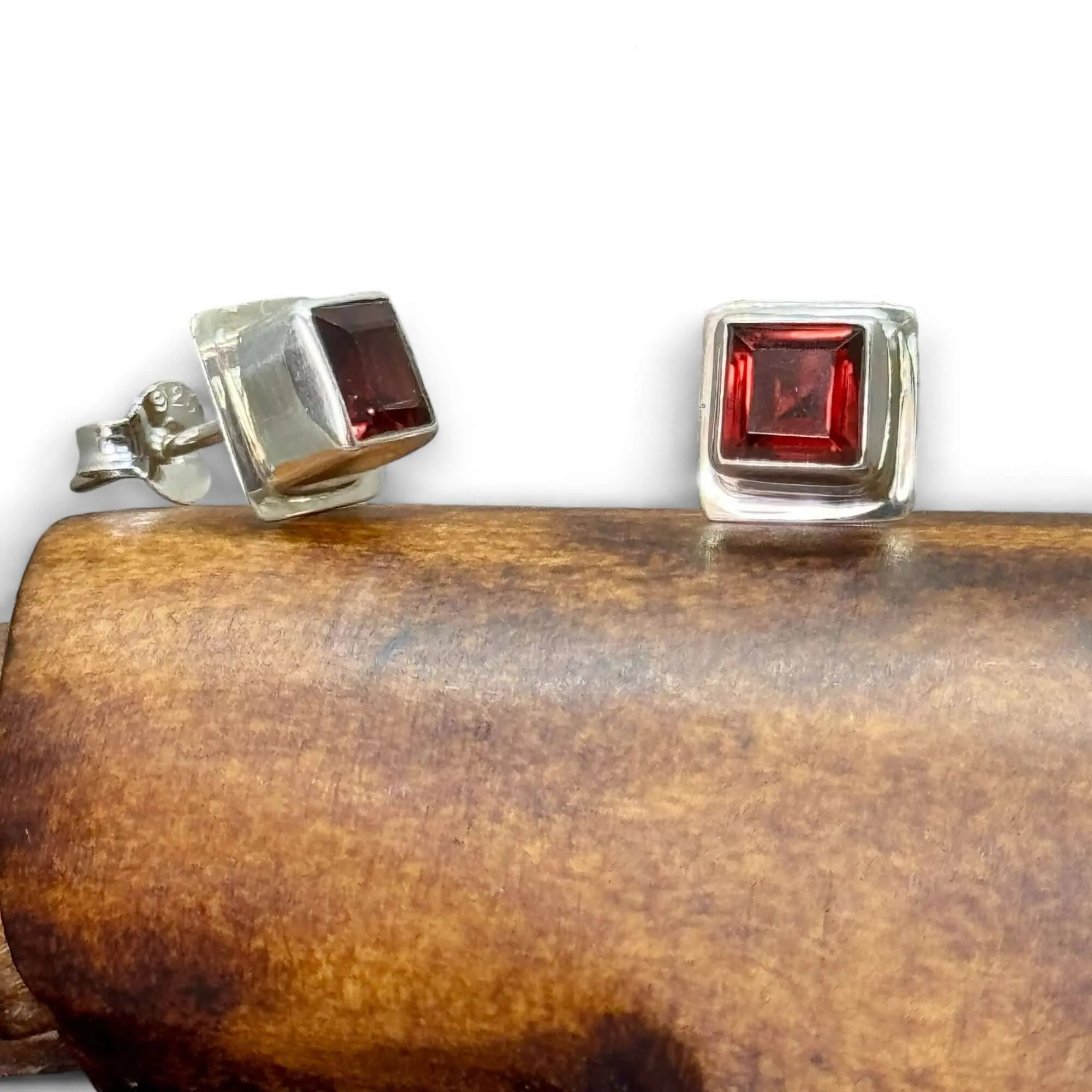 Garnet Double Set Square Stud Earrings