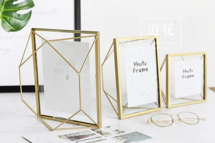 Geometric Gold Metal Photo Frame VR0008 table number 8.3"x5"