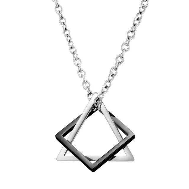 Geometry Interlocking Square Triangle Male Pendant for Men Stainless Steel Modern Trendy Geometric Stacking Streetwear Necklace