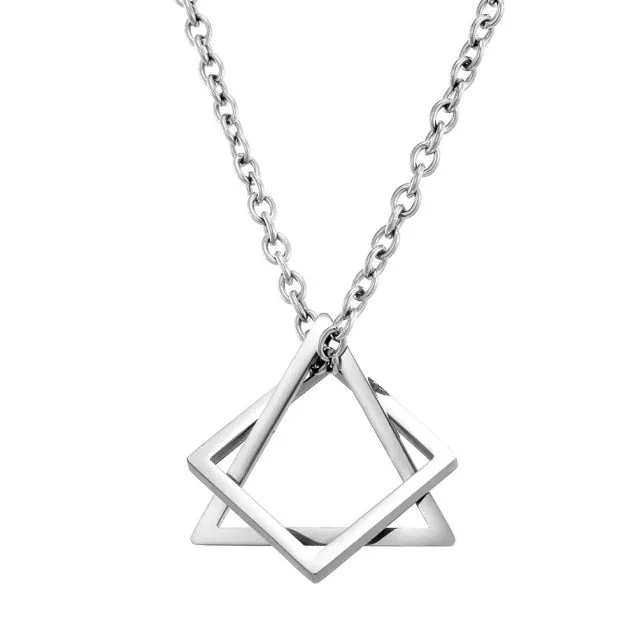 Geometry Interlocking Square Triangle Male Pendant for Men Stainless Steel Modern Trendy Geometric Stacking Streetwear Necklace