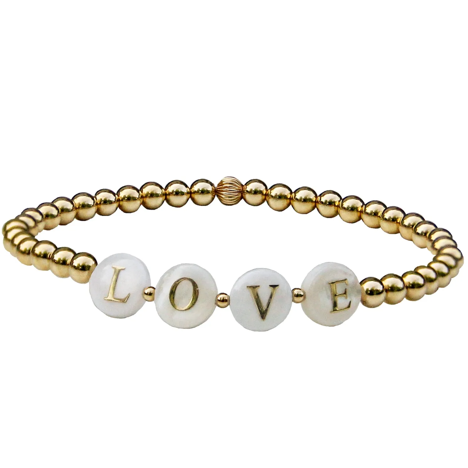 Gold Beaded LOVE Bracelet | Mother of Pearl