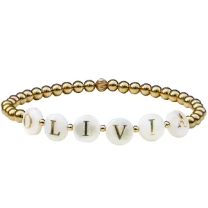 Gold Beaded Name Bracelet | Mother of Pearl