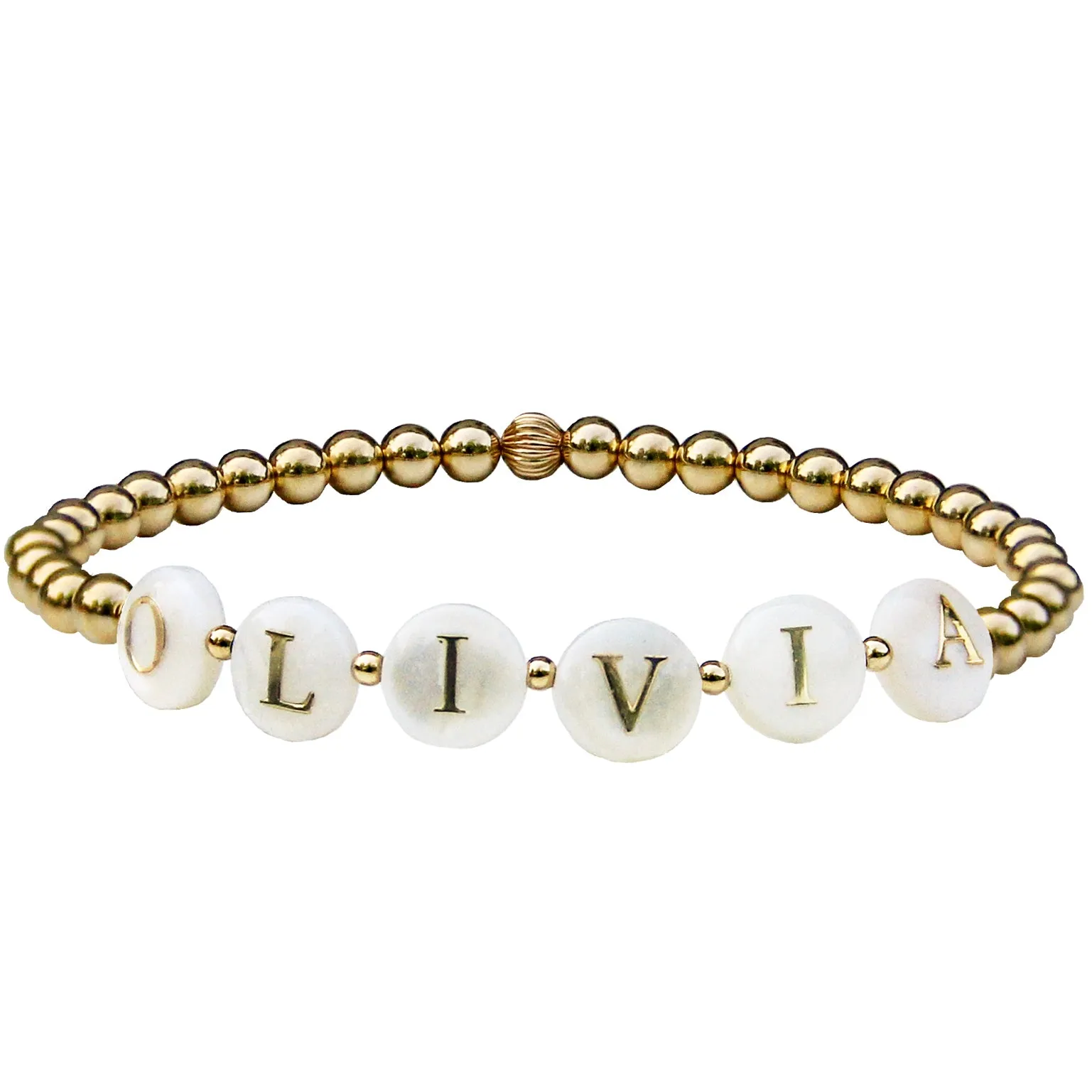 Gold Beaded Name Bracelet | Mother of Pearl