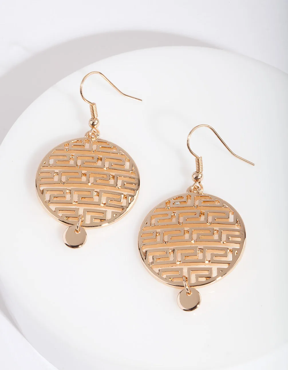 Gold Geometric Key Disc Earring