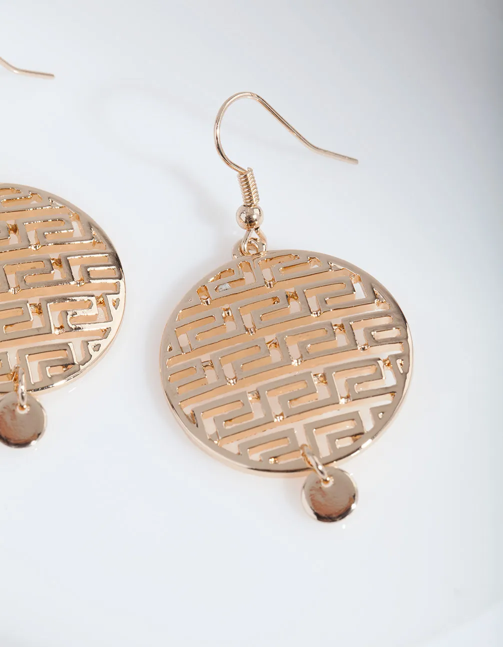 Gold Geometric Key Disc Earring