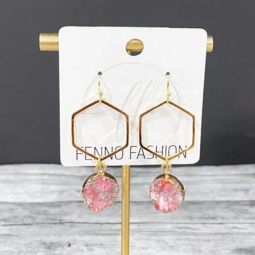 Gold Hexagon Oval Druzy Earrings (4 COLOR OPTIONS)