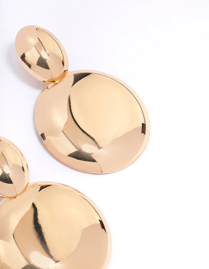 Gold Large Circular Pendant Drop Earrings