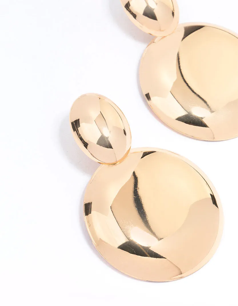 Gold Large Circular Pendant Drop Earrings