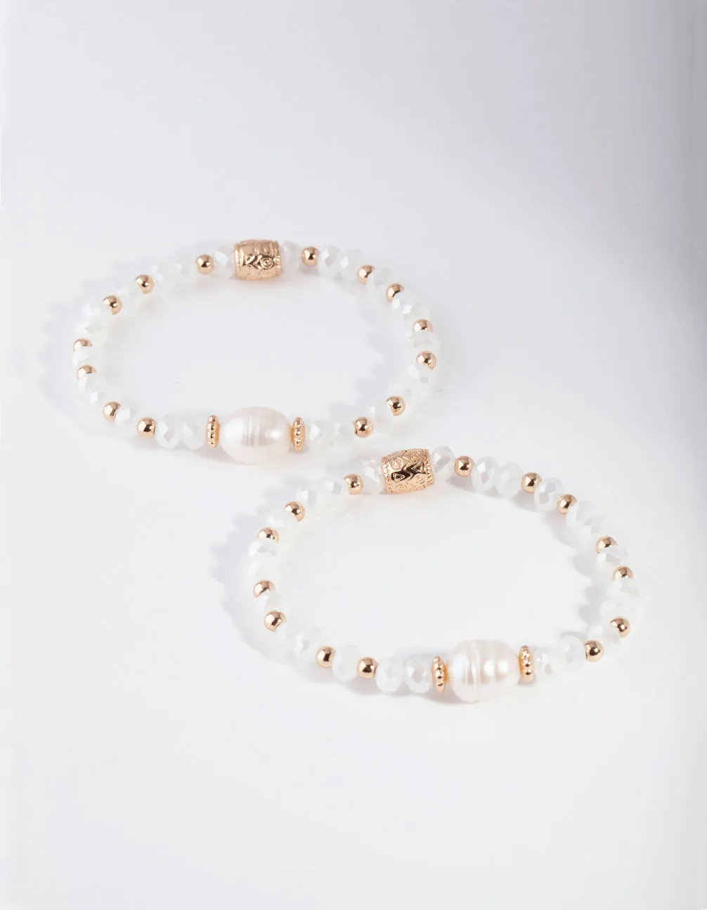 Gold Multi Faceted Pearl 2 Pack Bracelets