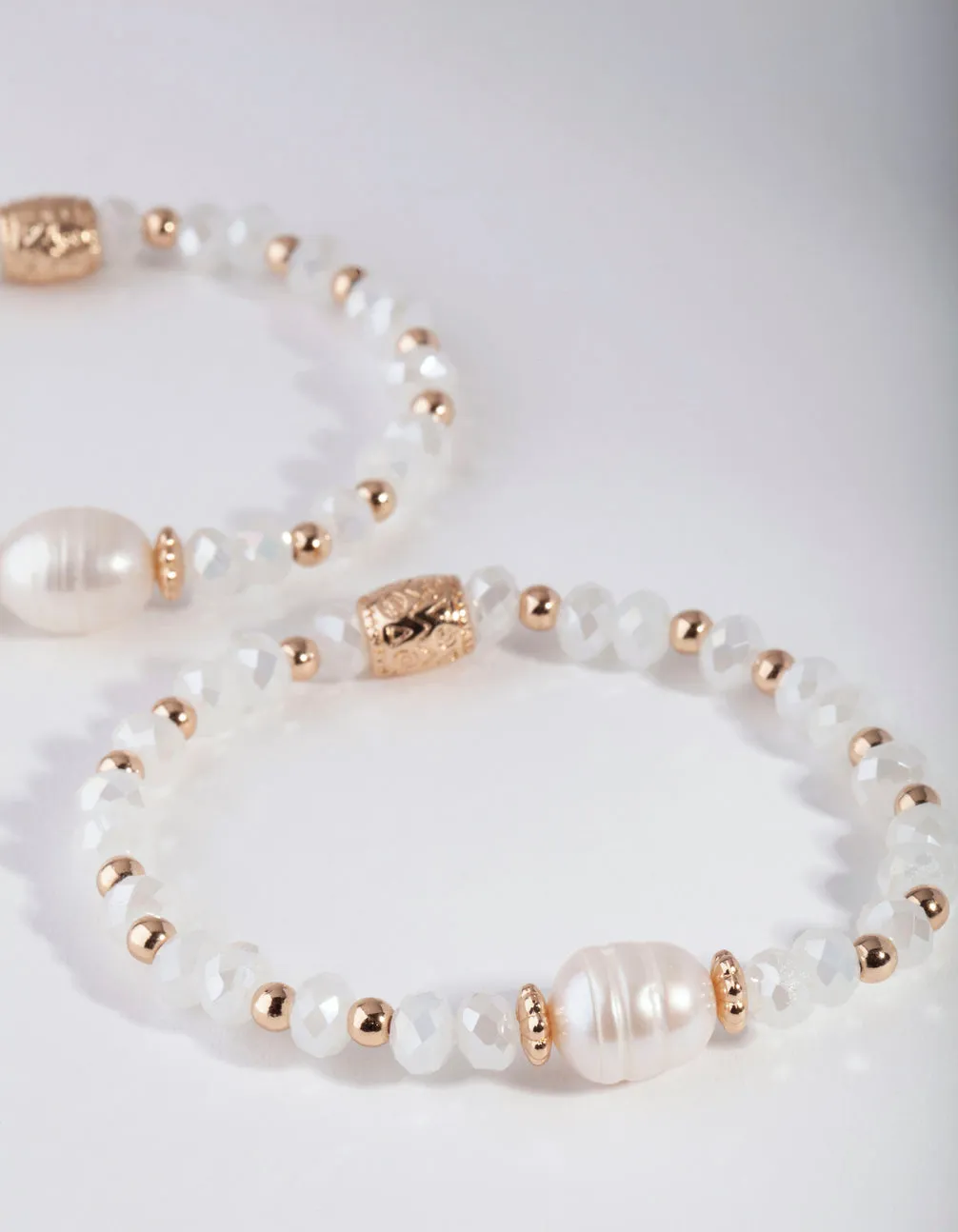 Gold Multi Faceted Pearl 2 Pack Bracelets