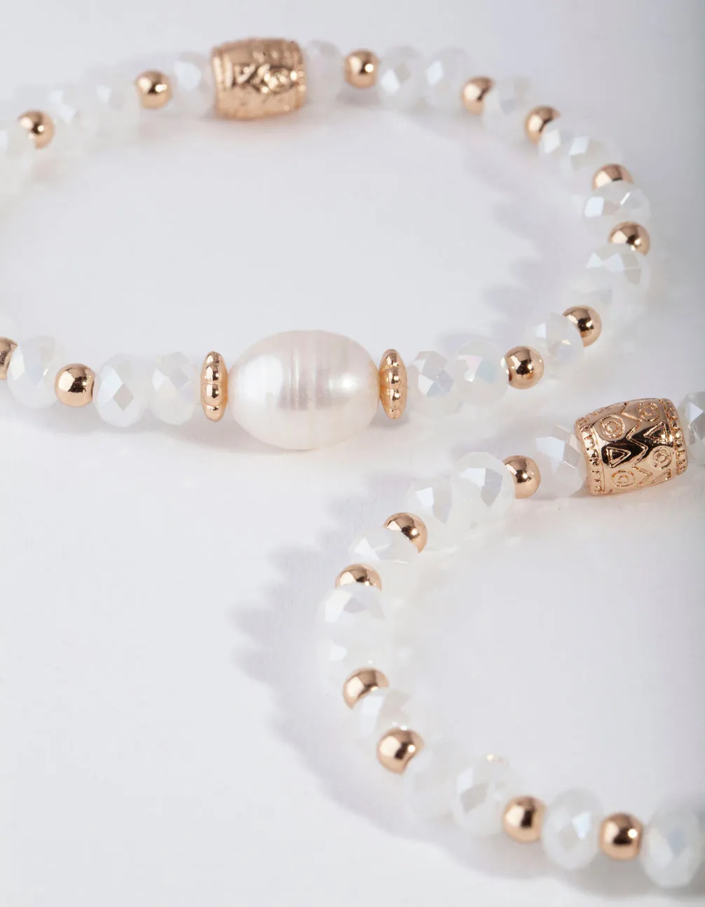 Gold Multi Faceted Pearl 2 Pack Bracelets