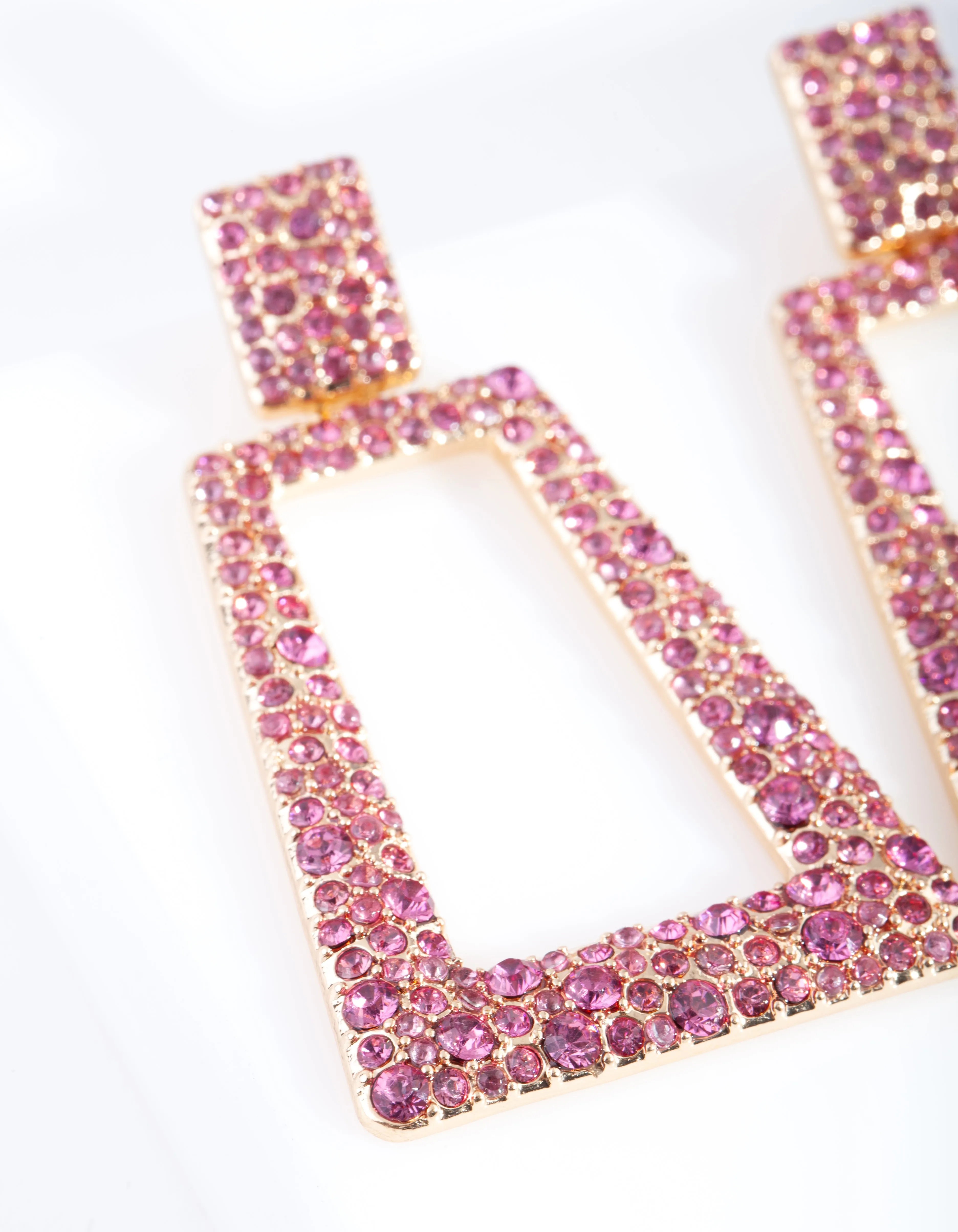 Gold Pink Diamante Trapeze Earring