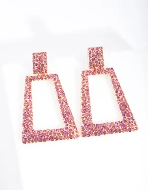 Gold Pink Diamante Trapeze Earring