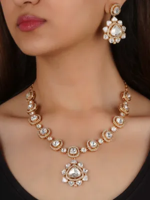 Gold Plated Faux Polki Necklace Set - PK-S209