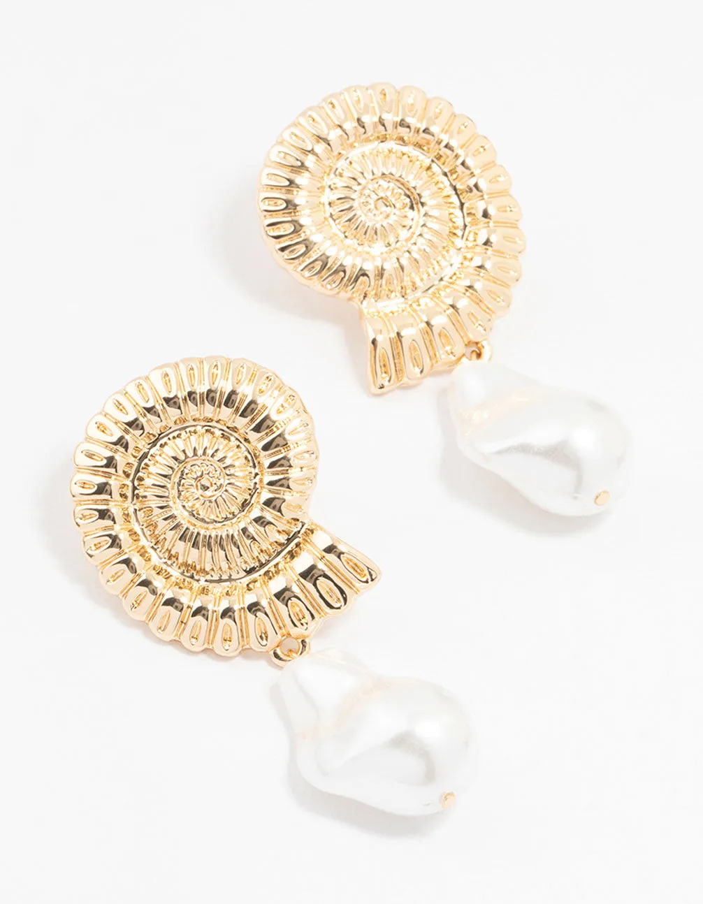 Gold Plated Shell And Pearls Drop Earrings