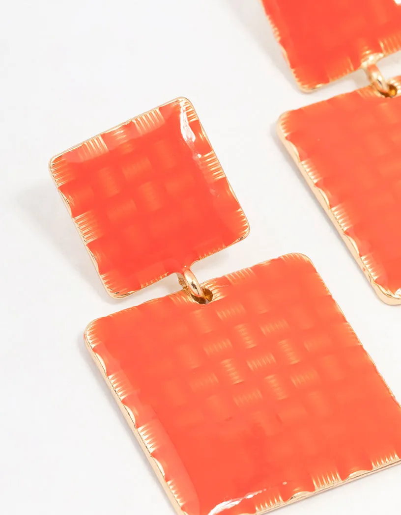 Gold Plated Square 2 Row Drop Earrings