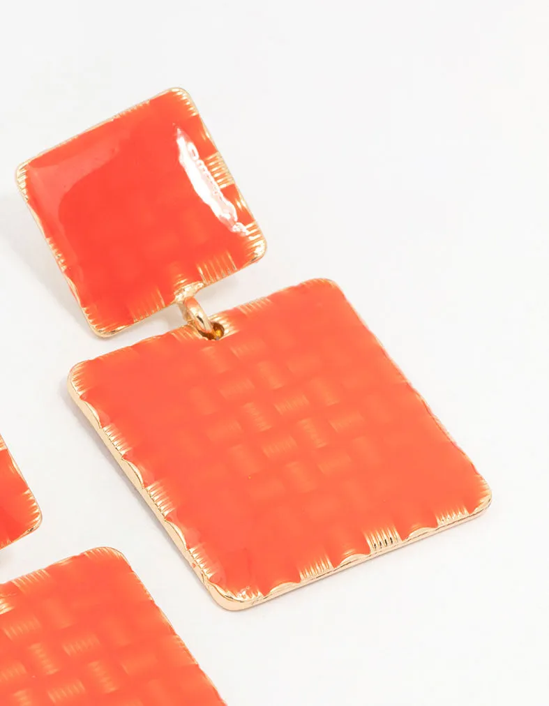 Gold Plated Square 2 Row Drop Earrings