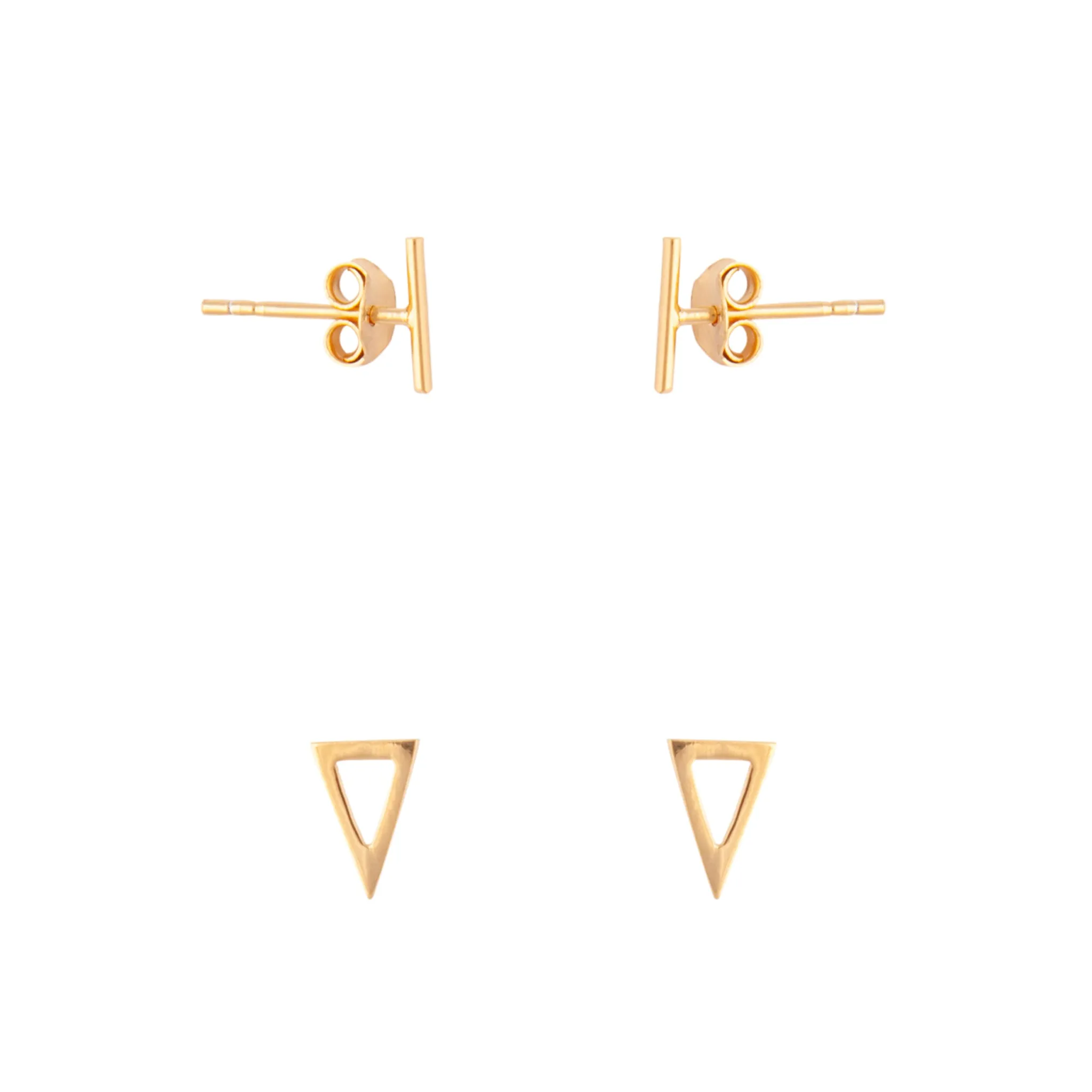 Gold Plated Sterling Silver Bar Geo Triangle Earring Pack