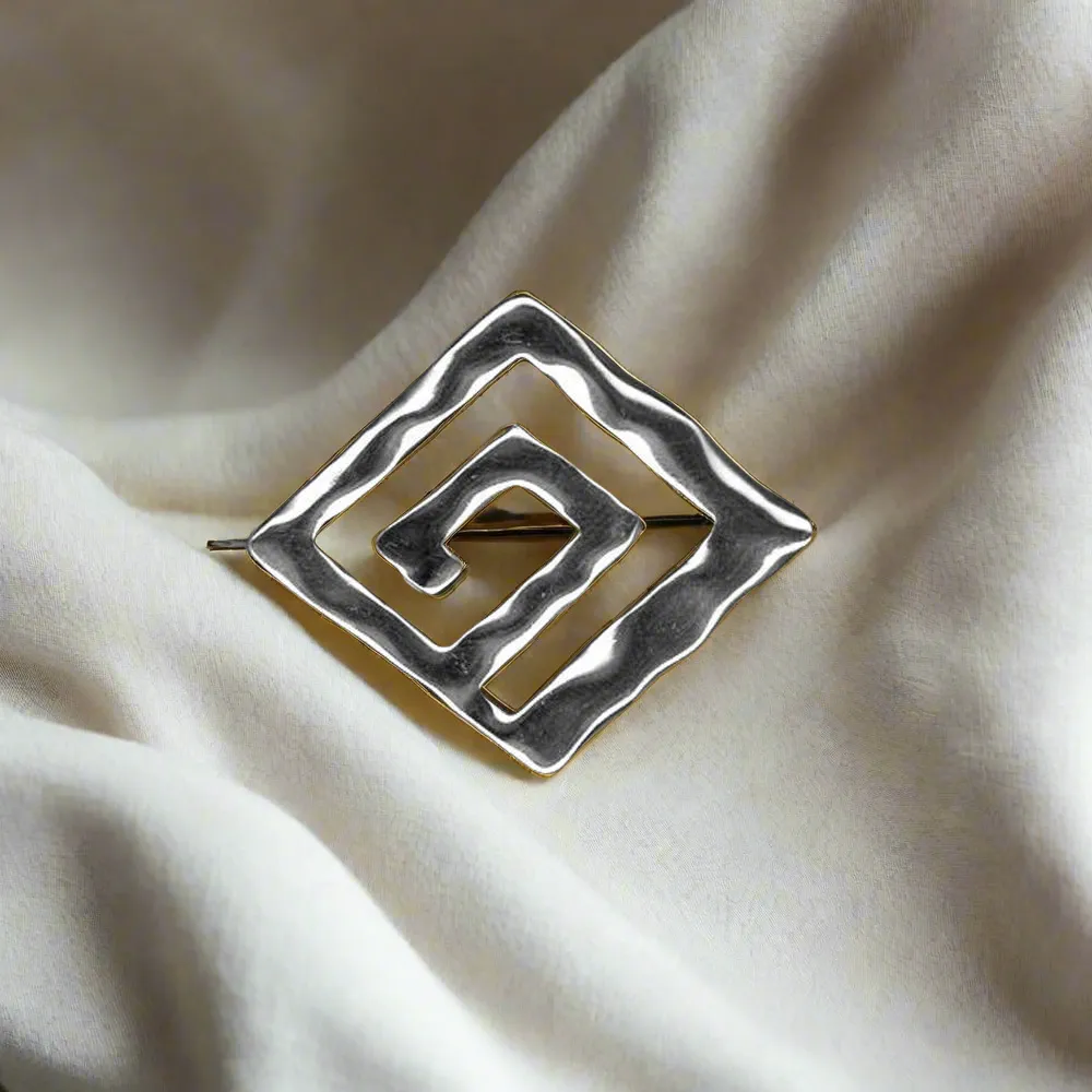 Greek Key Meander Brooch in Sterling Silver (K-65)