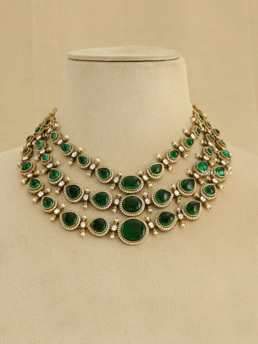 Green Color Gold Plated Faux Polki Necklace Set - PK-S55GR