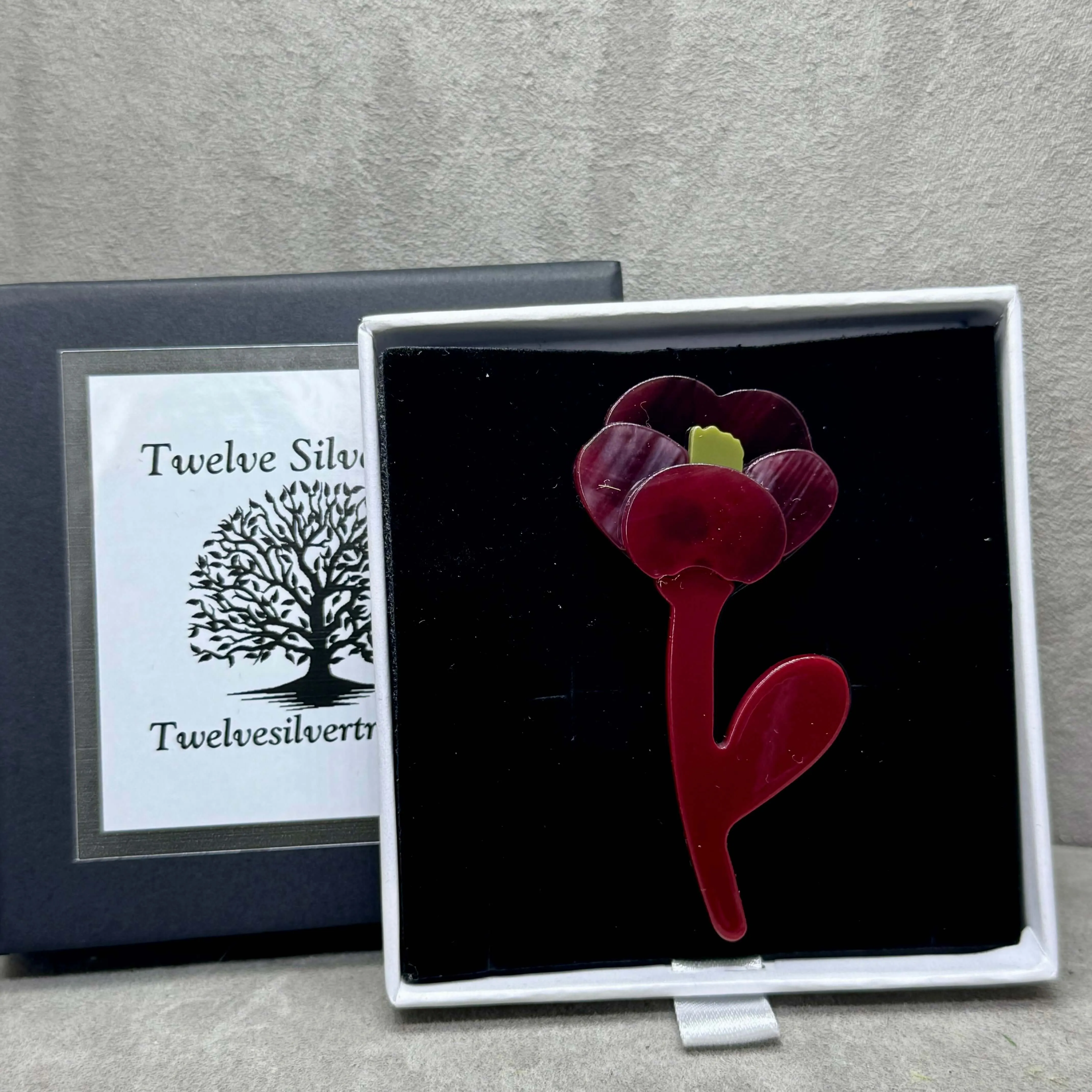 Handmade Acrylic Art Brooch - The Deco Red Flower