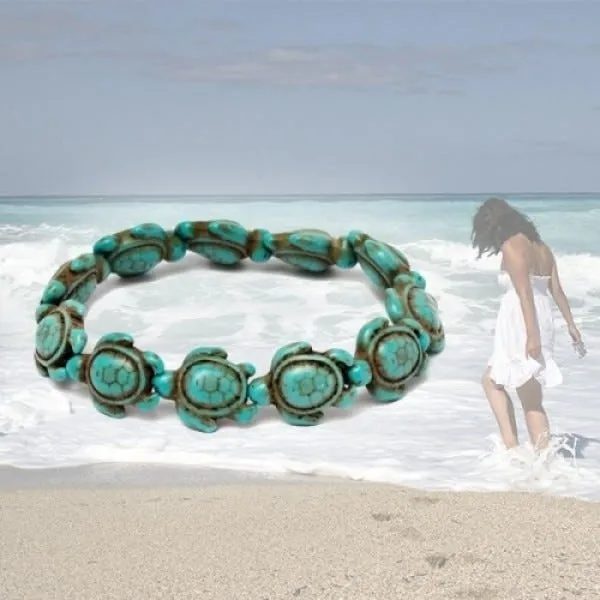 Handmade Turquoise Hawaiian Sea Turtles Bracelet - Turquoise