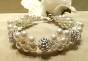 Handmade Woven pearl and Crytsal Bracelet .