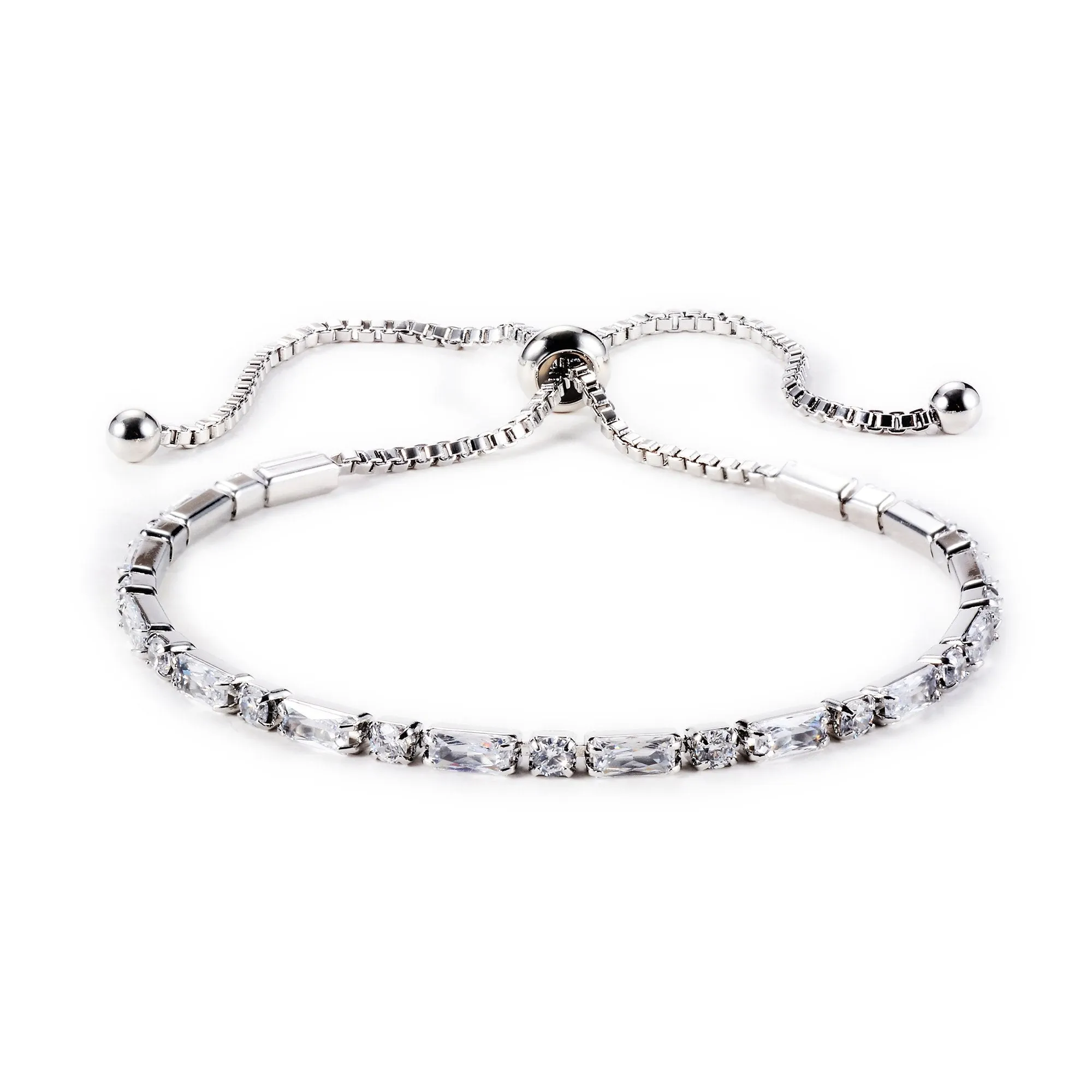 Ivy Radiant & Round CZ Silver Tennis Bolo Bracelet