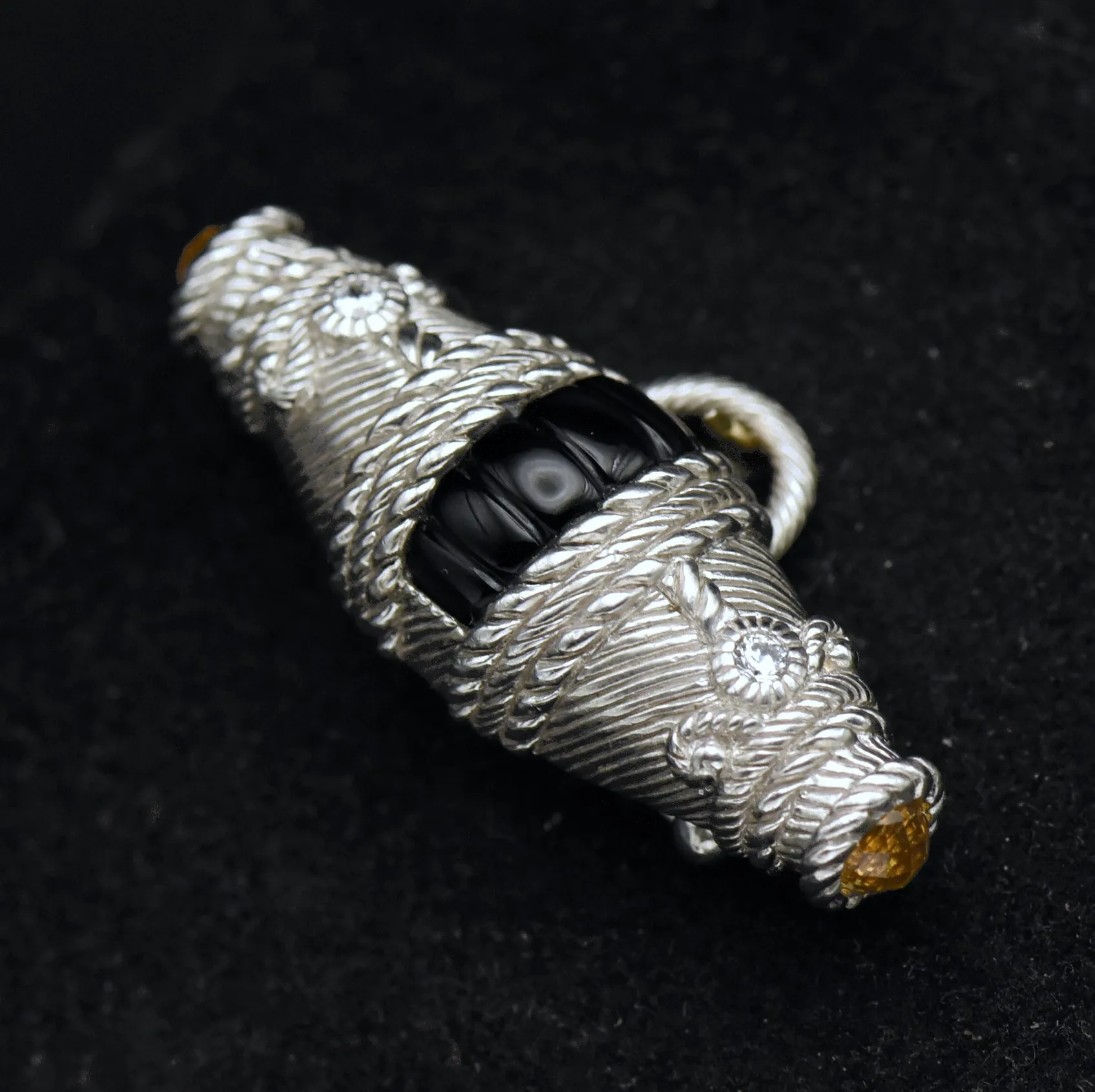 Judith Ripka - Sterling Silver Black Onyx, Citrine and CZ Brooch/Pendant