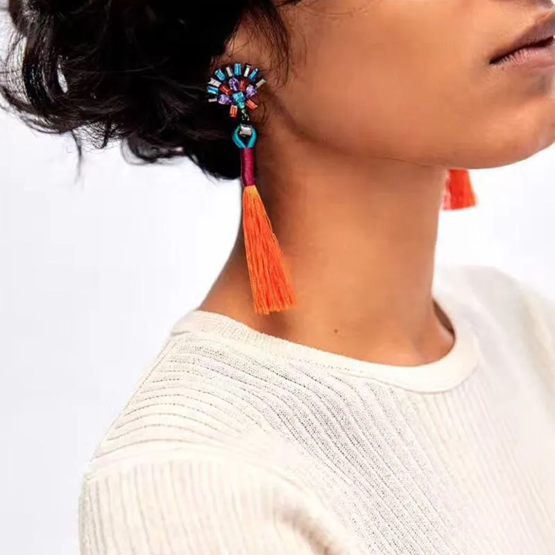 JUJIA 2017 trendy statement fashion earrings rope tassel stud MULTICOLOURED POMPOM EARRINGS women jewelry Fringing earrings