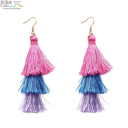 JUJIA 2017 trendy statement fashion earrings rope tassel stud MULTICOLOURED POMPOM EARRINGS women jewelry Fringing earrings