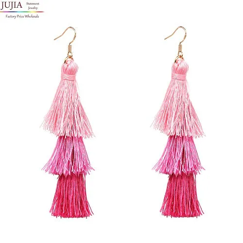 JUJIA 2017 trendy statement fashion earrings rope tassel stud MULTICOLOURED POMPOM EARRINGS women jewelry Fringing earrings