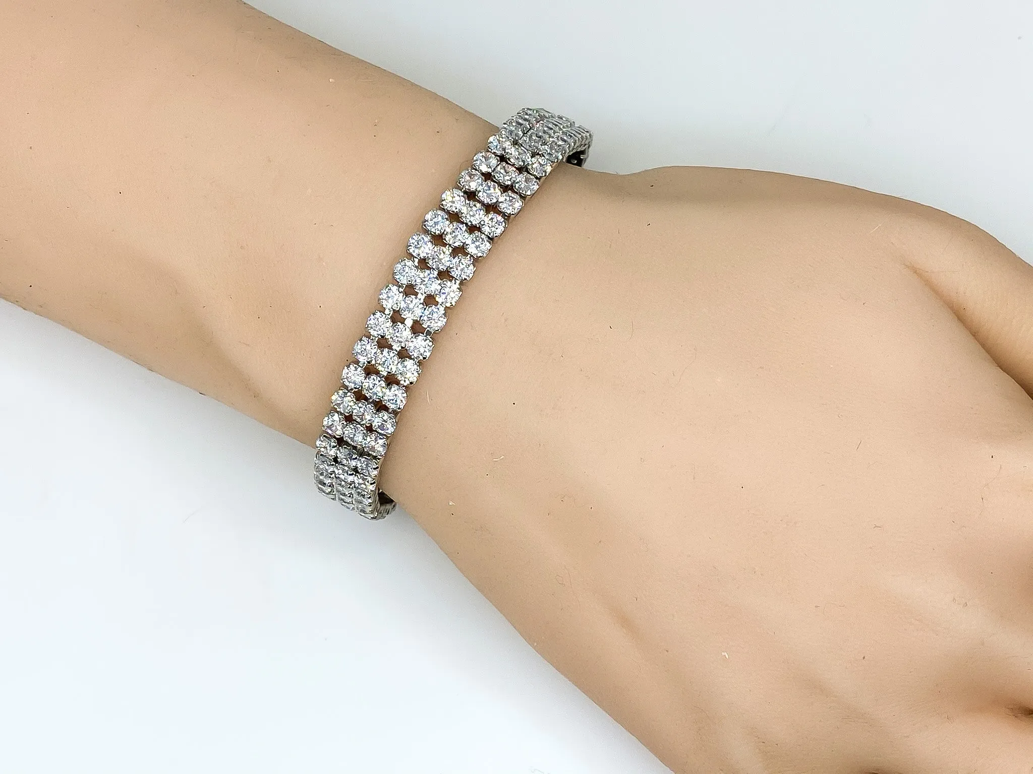 Kim 3 Row Round CZ Silver Tennis Bracelet | 20ct