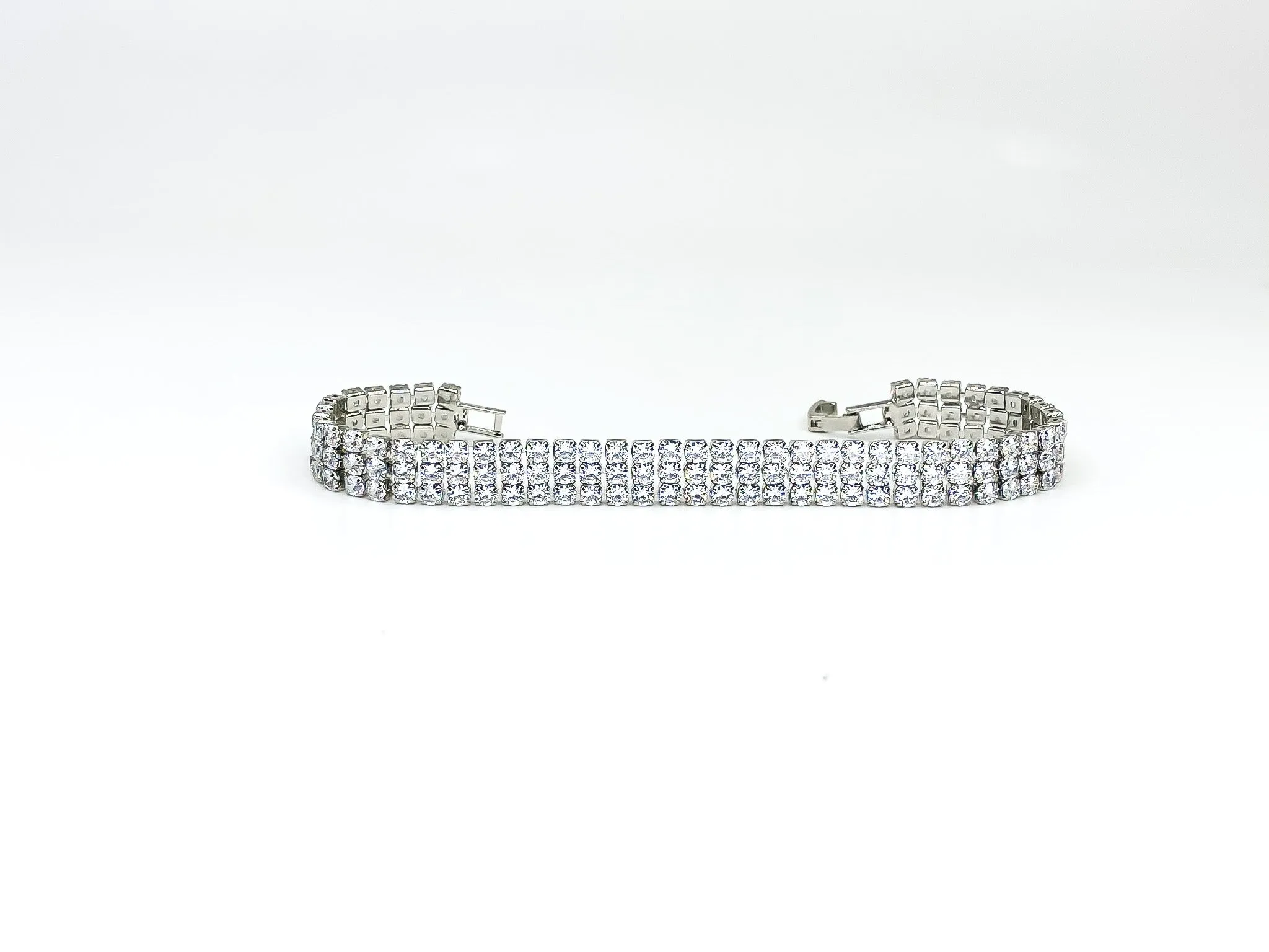 Kim 3 Row Round CZ Silver Tennis Bracelet | 20ct