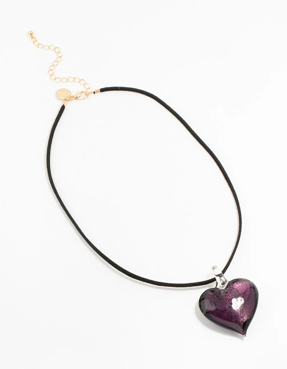 Large Purple Puffy Love Heart Cord Necklace