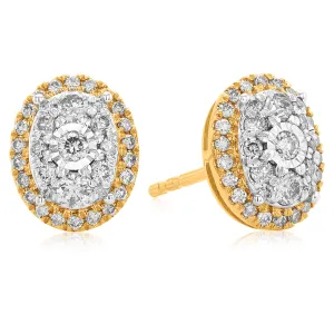 London 9ct Yellow Gold 0.50 ctw Diamond Oval Earrings