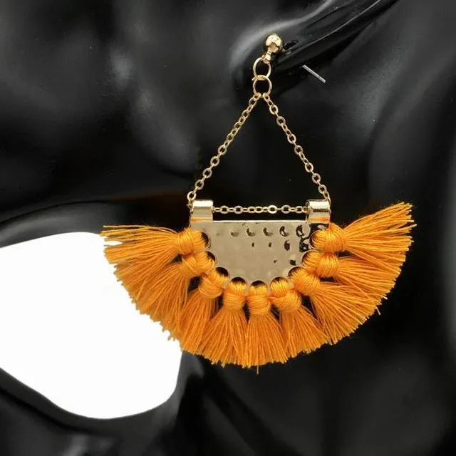 MANILAI T Show Bohemia Tassels Dangle Earrings Women Accessories Cotton Handmade Fringed Earrings Ethnic Jewelry Trendy Style