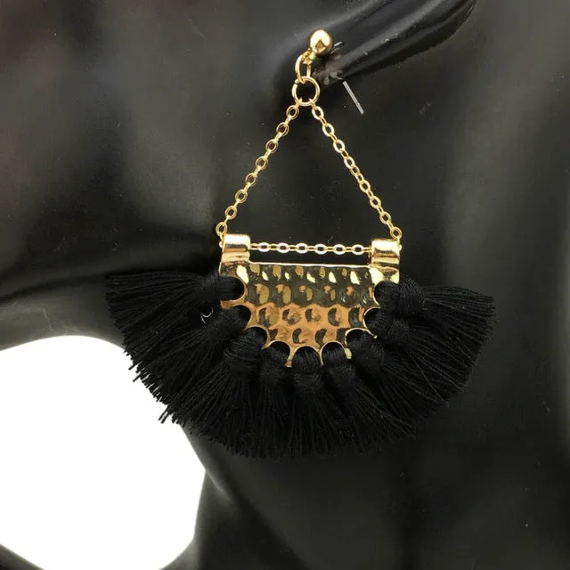 MANILAI T Show Bohemia Tassels Dangle Earrings Women Accessories Cotton Handmade Fringed Earrings Ethnic Jewelry Trendy Style