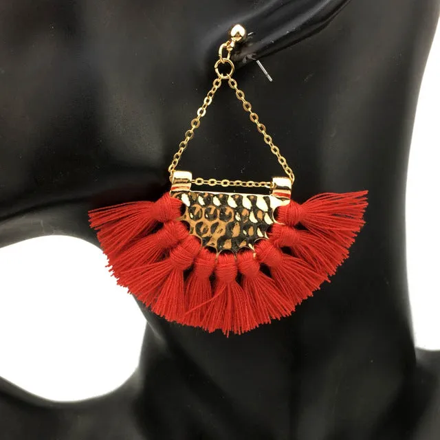 MANILAI T Show Bohemia Tassels Dangle Earrings Women Accessories Cotton Handmade Fringed Earrings Ethnic Jewelry Trendy Style