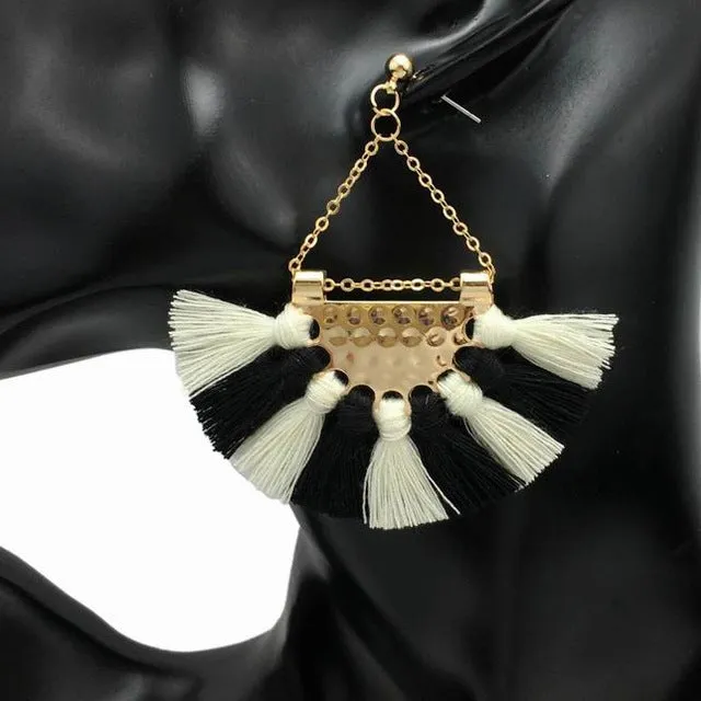 MANILAI T Show Bohemia Tassels Dangle Earrings Women Accessories Cotton Handmade Fringed Earrings Ethnic Jewelry Trendy Style