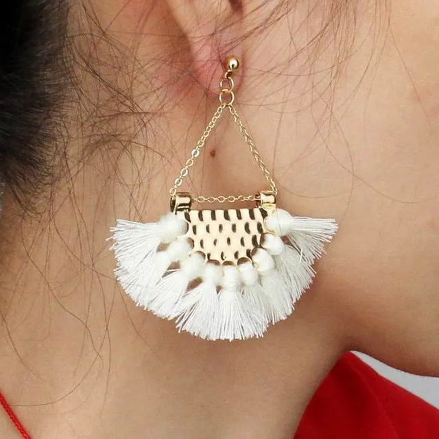 MANILAI T Show Bohemia Tassels Dangle Earrings Women Accessories Cotton Handmade Fringed Earrings Ethnic Jewelry Trendy Style