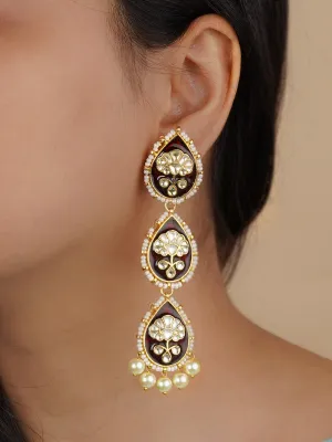 Maroon Color Gold Plated Jadau Kundan Earrings - ME1052MR