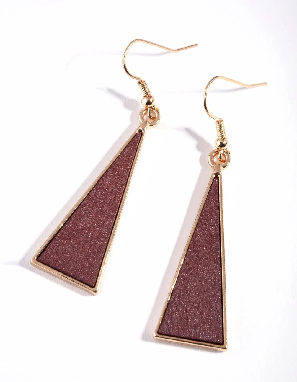 Maroon Wood Triangle Drop Earrings