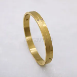 Matte Shiny Gold Bracelet For Men With Two Diamonds