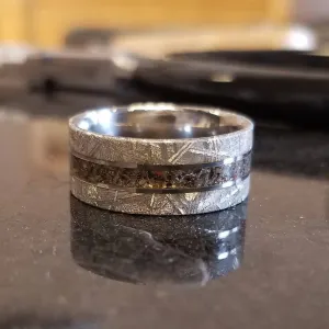 Meteorite Ring Wedding Band w/ Dinosaur Bone Fossils