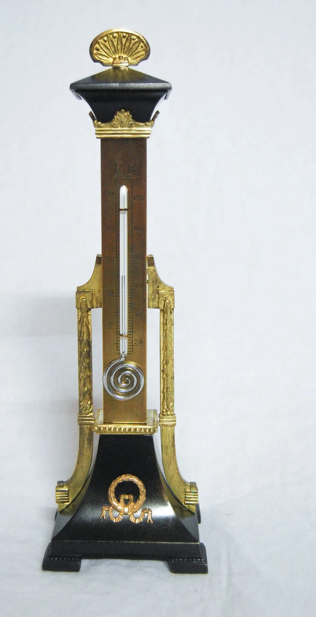 Mid Victorian Gilt Brass Sectioned Tower Desk Thermometer